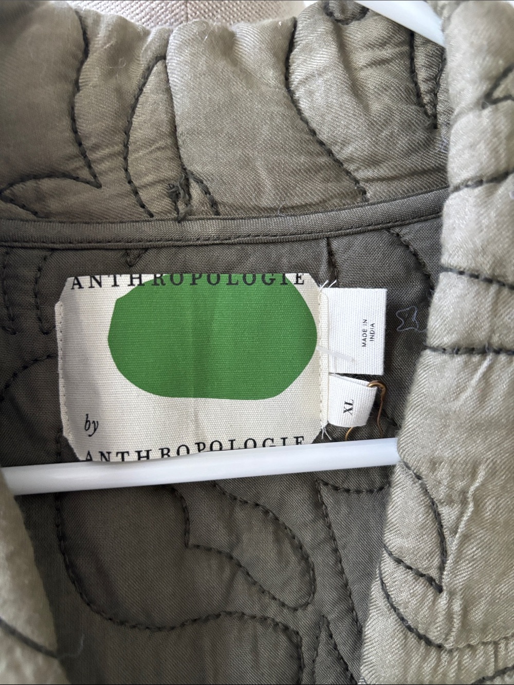 Anthropologie Quilted Kimono Jacket Womens XL House Coat Green Moss Cottagecore - Picture 5 of 6